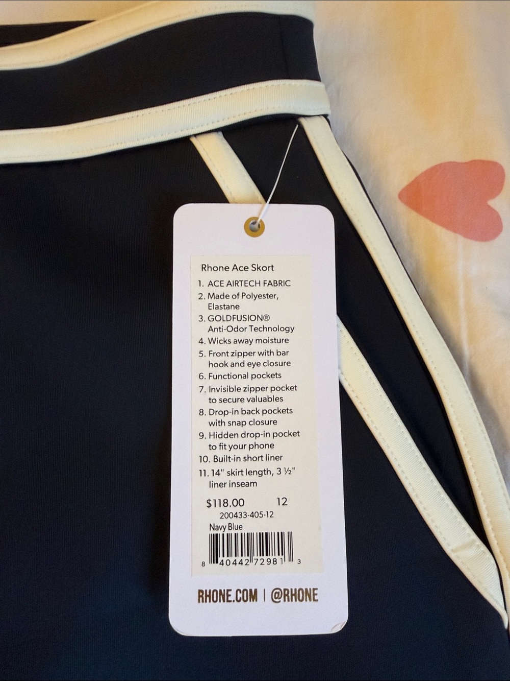 RHONE Navy Skort with White Piping - Picture 2 of 6